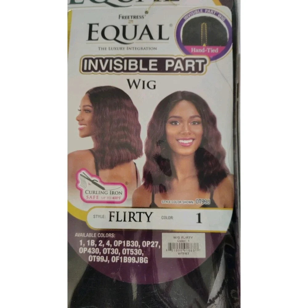 Freetress Equal Flirty Invisible Part Wig Color 1 Black Hand-Tied Heat Safe NWT